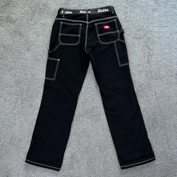 DICKIES BLACK RELAXED FIT CARPENTER PANTS - WITH LOGO BELT - EUC - JUNIOR 7 / 28 - Picture 3 of 12